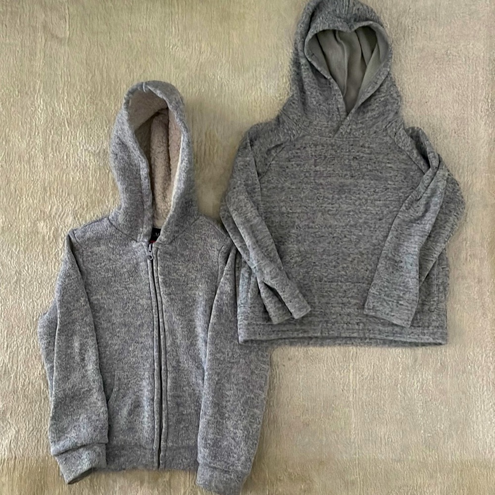 Plush kids’ hoodies, both size 5/6T. One is Children’s Place, one is Cat & Jack